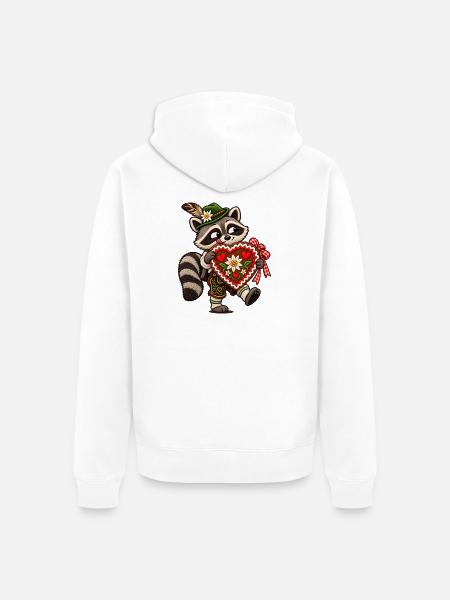 Waschbär mit Lebkuchenherz - Unisex Premium Bio Zip Hoodie - Weiß