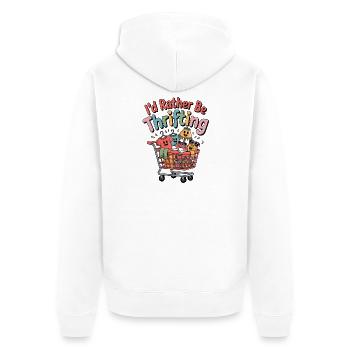 Ich würde lieber im Secondhand-Geschäft sein - Unisex Premium Bio Zip Hoodie - Weiß - Hinten - Thijin (182cm)