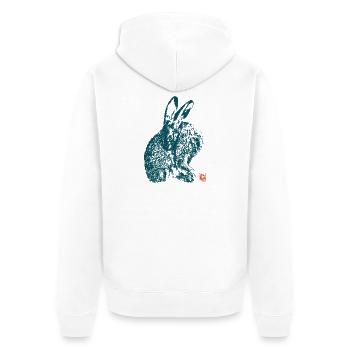Feldhase Kaninchen Natur Tier Kanji - Unisex Premium Bio Zip Hoodie - Weiß - Hinten - Thijin (182cm)