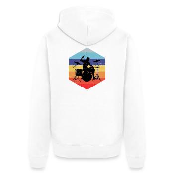 Geschenkidee für den Drummer mit Schlagzeugspielen - Unisex Premium Bio Zip Hoodie - Weiß - Hinten - Thijin (182cm)