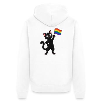 Pride-Katze mit Regenbogenflagge – Vielfalt - Unisex Premium Bio Zip Hoodie - Weiß - Hinten - Thijin (182cm)