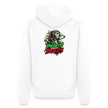 Profit über Realität Neon-Glitch - Unisex Premium Bio Zip Hoodie - Weiß - Hinten - Thijin (182cm)