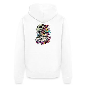 Alien Cosmic Flux - Unisex Premium Bio Zip Hoodie - Weiß - Hinten - Thijin (182cm)
