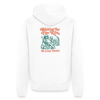  Wartend Darauf, Dass Der Ofen Abkühlt, - Unisex Premium Bio Zip Hoodie - Weiß - Hinten - Thijin (182cm)