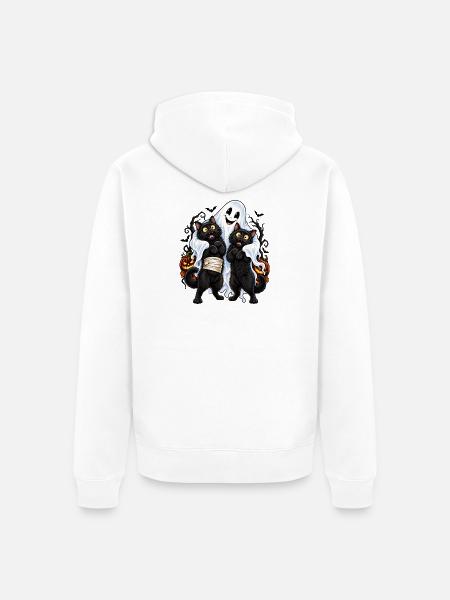 Katzen Gespenst – Lustiges Halloween - Unisex Premium Bio Zip Hoodie - Weiß