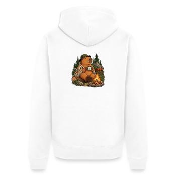 Capybara Camping - Unisex Premium Bio Zip Hoodie - Weiß - Hinten - Thijin (182cm)