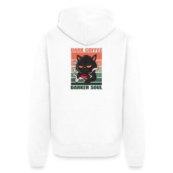 Dark Coffee Darker Soul genervte Katze Retro Kaffe - Unisex Premium Bio Zip Hoodie - Weiß - Hinten - Thijin (182cm)