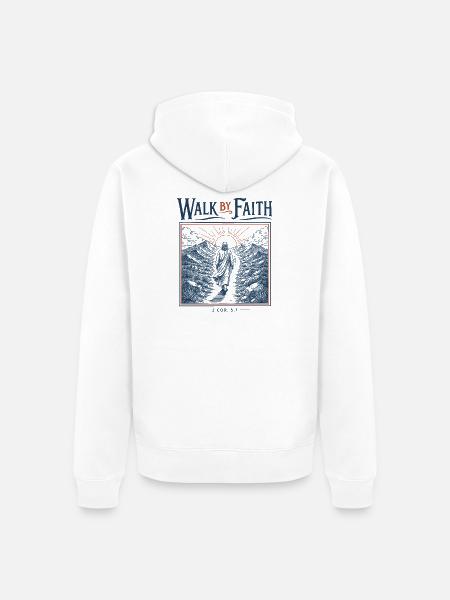 Walk By Faith Mountain Path - Unisex Premium Bio Zip Hoodie - Weiß