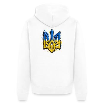 Ukraine - Coat of Arms - Wappen - Kiew - Unisex Premium Bio Zip Hoodie - Weiß - Hinten - Thijin (182cm)