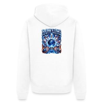 Blitz Bowling Energie - Unisex Premium Bio Zip Hoodie - Weiß - Hinten - Thijin (182cm)
