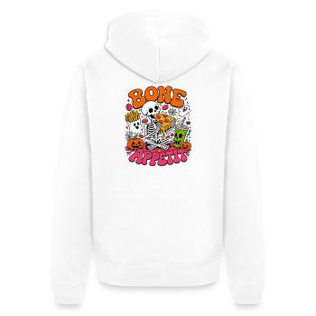 Bone Appetit lustiges Halloween-Skelett isst Pizza - Unisex Premium Bio Zip Hoodie - Weiß - Hinten - Thijin (182cm)