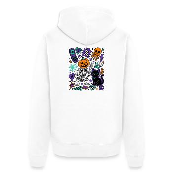 Y2K Gruseliges Halloween-Kürbisskelett - Unisex Premium Bio Zip Hoodie - Weiß - Hinten - Thijin (182cm)