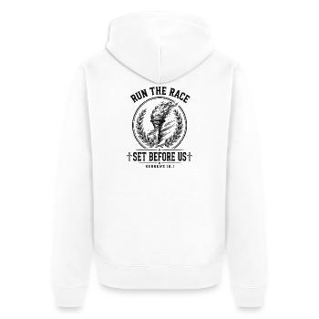 Lauf das Rennen Hebräer - Unisex Premium Bio Zip Hoodie - Weiß - Hinten - Thijin (182cm)