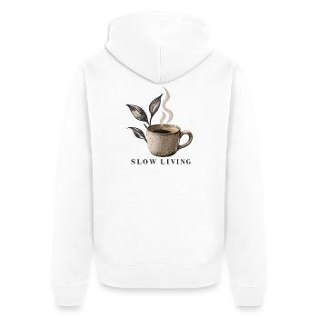 Kaffeetasse Slow Living Coffee - Unisex Premium Bio Zip Hoodie - Weiß - Hinten - Thijin (182cm)