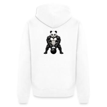 Panda Kettlebell Bodybuilder Fitness Cartoon - Unisex Premium Bio Zip Hoodie - Weiß - Hinten - Thijin (182cm)