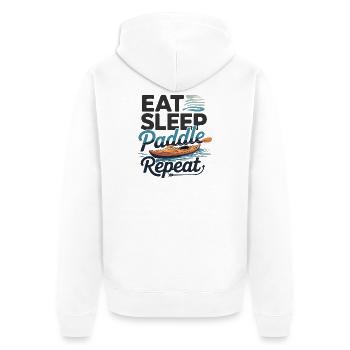 Essen, schlafen, paddeln, wiederholen, Kajakfahren, Stand-up-Paddel. - Unisex Premium Bio Zip Hoodie - Weiß - Hinten - Thijin (182cm)