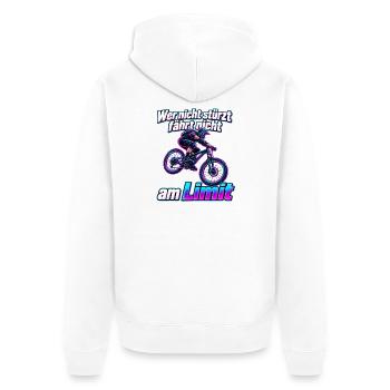 MTB – Wer nicht stürzt fährt nicht am Limit - Unisex Premium Bio Zip Hoodie - Weiß - Hinten - Thijin (182cm)