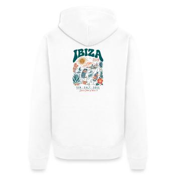 Ibiza 2026 Sun Salt Soul - Unisex Premium Bio Zip Hoodie - Weiß - Hinten - Thijin (182cm)