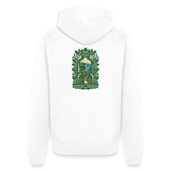 Irland | Kleeblatt, Harfe & Kelten - Unisex Premium Bio Zip Hoodie - Weiß - Hinten - Thijin (182cm)