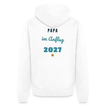 Papa im Anflug 2027 Baby unterwegs - Unisex Premium Bio Zip Hoodie - Weiß - Hinten - Thijin (182cm)