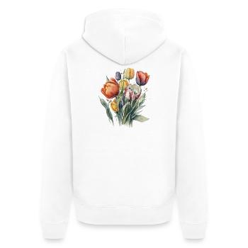 Aquarell-Tulpenbouquet-Schrift - Unisex Premium Bio Zip Hoodie - Weiß - Hinten - Thijin (182cm)