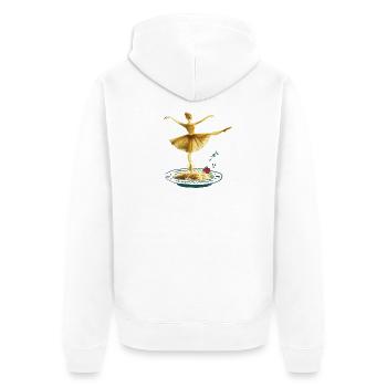 Spaghetti Ballerina mit Tomate & Basilikum Kunst - Unisex Premium Bio Zip Hoodie - Weiß - Hinten - Thijin (182cm)
