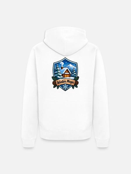 Winterhütte Schild - Unisex Premium Bio Zip Hoodie - Weiß