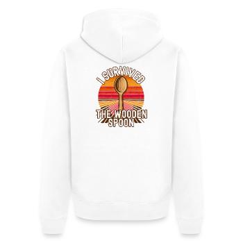 Ich habe das Retro-Design des Holzlöffels überlebt - Unisex Premium Bio Zip Hoodie - Weiß - Hinten - Thijin (182cm)
