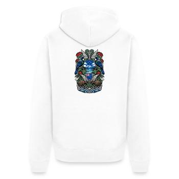 Neuseeland | Kiwi, Tui & Silberfarn - Unisex Premium Bio Zip Hoodie - Weiß - Hinten - Thijin (182cm)
