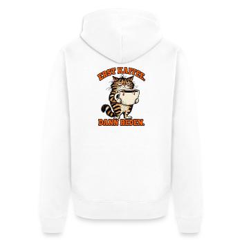 Erst Kaffee Dann Reden – Grumpy Katze - Unisex Premium Bio Zip Hoodie - Weiß - Hinten - Thijin (182cm)