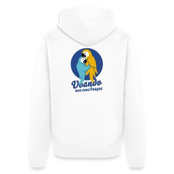 Tanzende Papageien_Voando nos seus bracos - Unisex Premium Bio Zip Hoodie - Weiß - Hinten - Thijin (182cm)