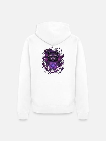Waschbär mit violetter Aura - Unisex Premium Bio Zip Hoodie - Weiß