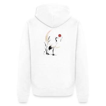 Mondsichelkranich - Unisex Premium Bio Zip Hoodie - Weiß - Hinten - Thijin (182cm)