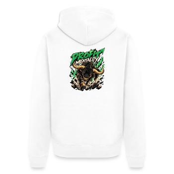 Profit Mindset Stier Grafik - Unisex Premium Bio Zip Hoodie - Weiß - Hinten - Thijin (182cm)