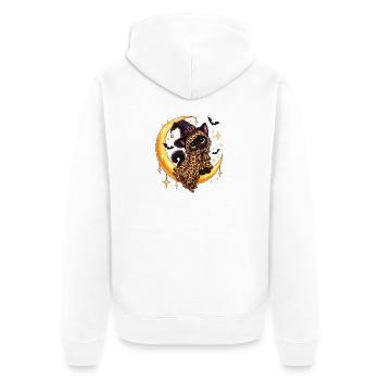 Hexenkatze auf Mondleopardenumhang - Unisex Premium Bio Zip Hoodie - Weiß - Hinten - Thijin (182cm)