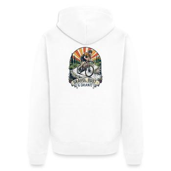 Kiesstaub & Chianti Distressed Cycling Tee - Unisex Premium Bio Zip Hoodie - Weiß - Hinten - Thijin (182cm)