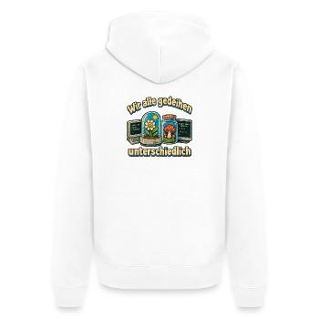 Wir alle gedeihen unterschiedlich PC Garten Nerds  - Unisex Premium Bio Zip Hoodie - Weiß - Hinten - Thijin (182cm)