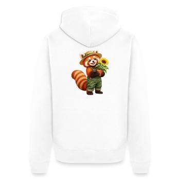 Roter Panda-Gärtner mit Sonnenblume - Unisex Premium Bio Zip Hoodie - Weiß - Hinten - Thijin (182cm)