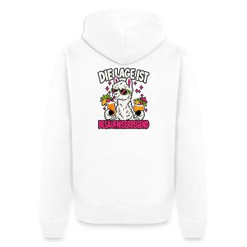 Besäufniserregend – Party Lama - Unisex Premium Bio Zip Hoodie - Weiß - Hinten - Thijin (182cm)
