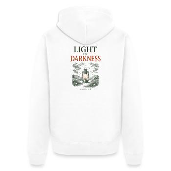 Licht in der Dunkelheit - Unisex Premium Bio Zip Hoodie - Weiß - Hinten - Thijin (182cm)