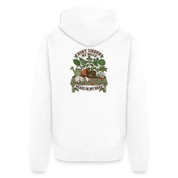Dreck unter den Nägeln – Frieden im Kopf - Unisex Premium Bio Zip Hoodie - Weiß - Hinten - Thijin (182cm)