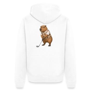 Capybara spielt Golf  - Unisex Premium Bio Zip Hoodie - Weiß - Hinten - Thijin (182cm)