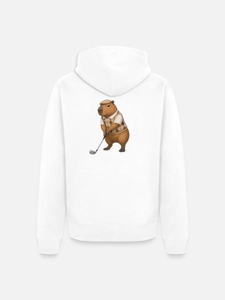 Capybara spielt Golf  - Unisex Premium Bio Zip Hoodie - Weiß