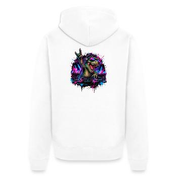 Techno Dinosaurier DJ mit Kopfhörern - Unisex Premium Bio Zip Hoodie - Weiß - Hinten - Thijin (182cm)