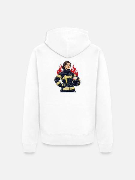 Feuerwehrfrau mit Helm und Flammen - Unisex Premium Bio Zip Hoodie - Weiß
