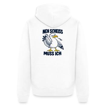 Nen Scheiß muss ich – Freche Möwe - Unisex Premium Bio Zip Hoodie - Weiß - Hinten - Thijin (182cm)
