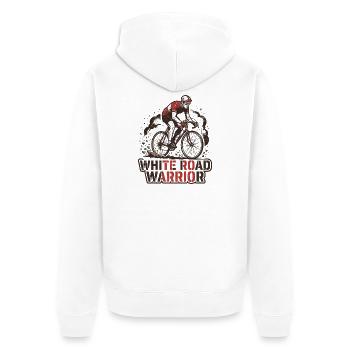 Retro Cyclist White Road Warrior Print - Unisex Premium Bio Zip Hoodie - Weiß - Hinten - Thijin (182cm)