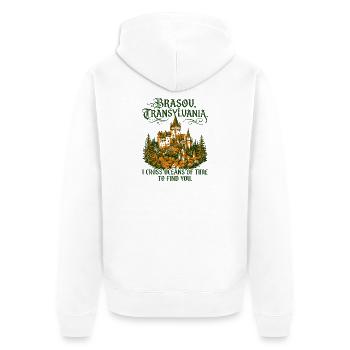 Of Brasov Transylvania Gothic Castle Typography - Unisex Premium Bio Zip Hoodie - Weiß - Hinten - Thijin (182cm)