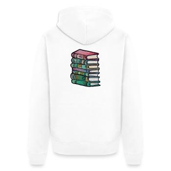 Lebendige gestapelte Buchmontage - Unisex Premium Bio Zip Hoodie - Weiß - Hinten - Thijin (182cm)