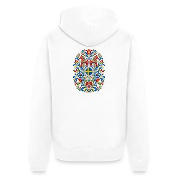 Schweden | Dalapferd & Volkskunst - Unisex Premium Bio Zip Hoodie - Weiß - Hinten - Thijin (182cm)